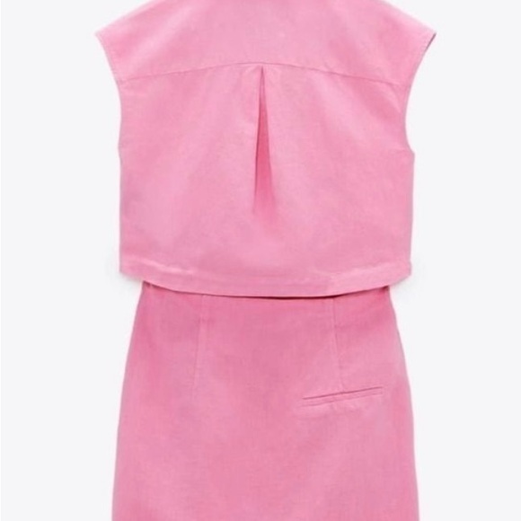 Linen Zara Pink Two Piece Dress Mini Short - Picture 6 of 9